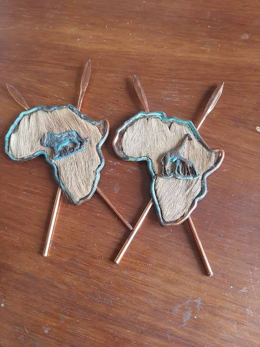 2 x copper in Shape of map of Africa memorabilia (wall hanging)