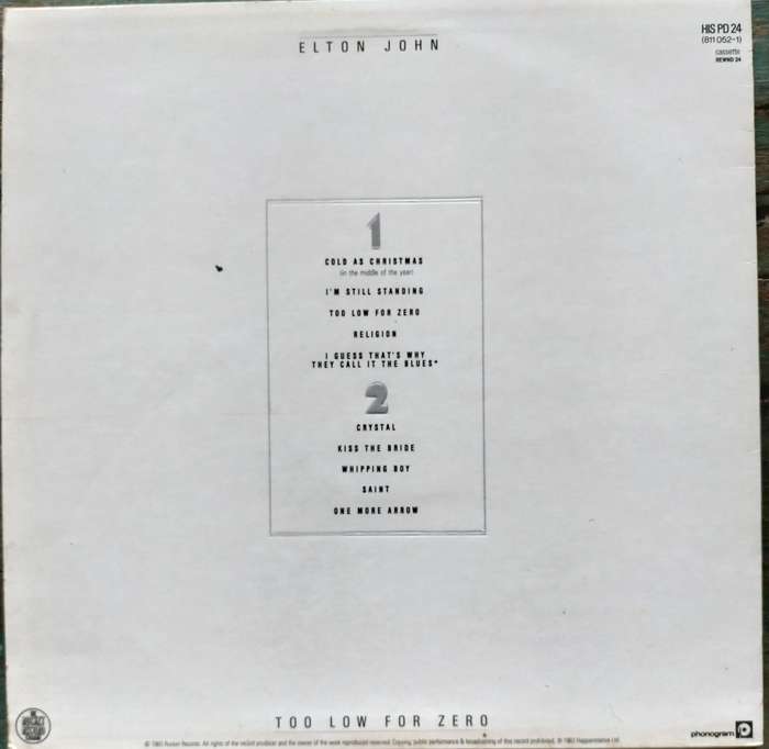 Vintage LP / Vinyl / Record - Elton John - Too low for zero