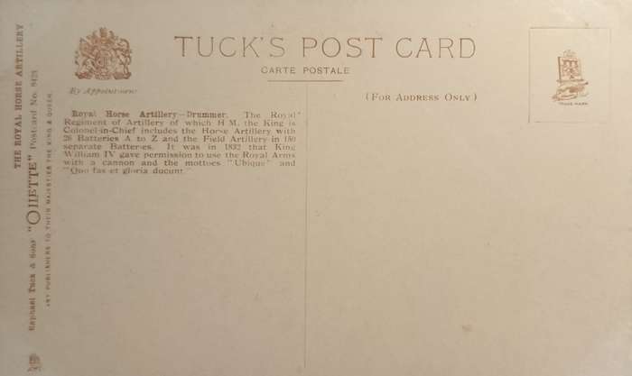 Vintage Post Card - British - Royal Artillery - Drummer