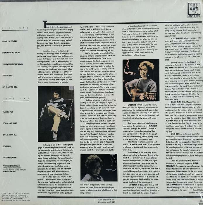 Vintage Vinyl / LP / Record - Janis Ian - Restless eyes