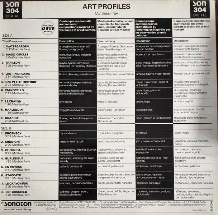 Vintage Vinyl / LP / Record - Matthias Frey - Art Profiles