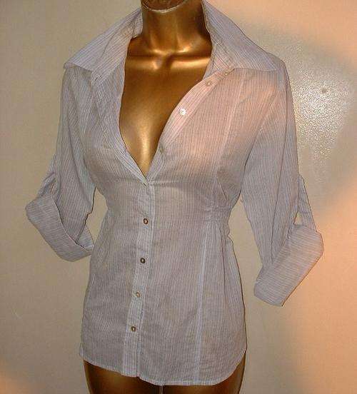 10 / 34 Brand new ladies grey and hwite pinstripe turn up sleeves elastic waist.