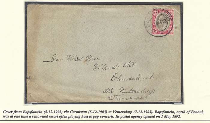 Transvaal Postal Agencies/Post Offices: BAPSFONTEIN.