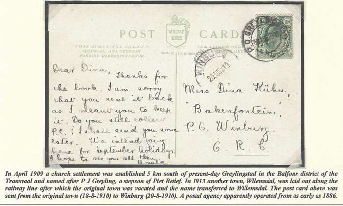Transvaal Postal Agencies/Post Offices: GREYLINGSTAD.
