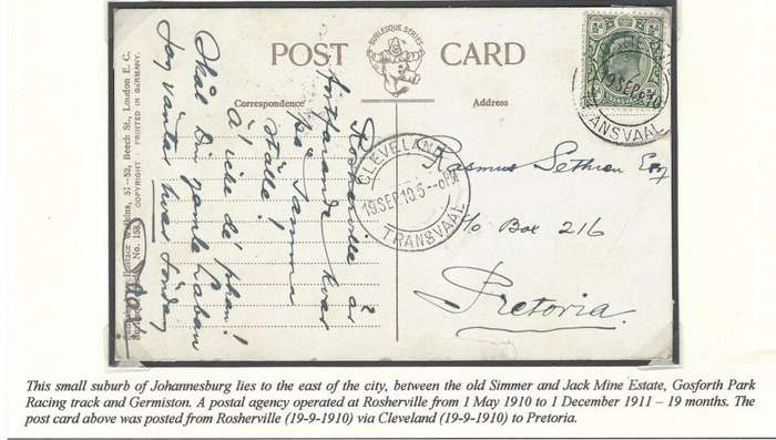 Transvaal Rare ROSHERVILLE cds to CLEVELAND.