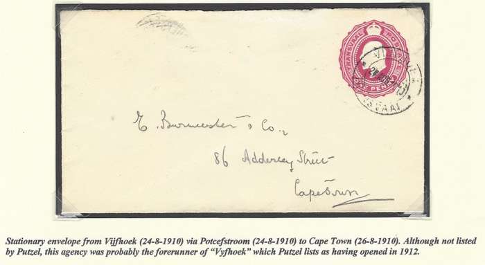 Transvaal Postal Agencies/Post Offices: Extremely rare and unrecorded VIJFHOEK cds. See below.