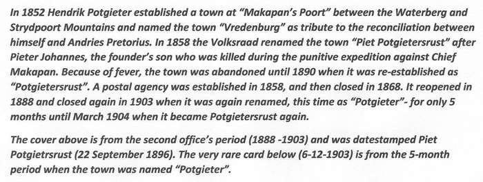 Transvaal The Rare PIET POTGIETERSRUST and POTGIETER - only known cds on cover.