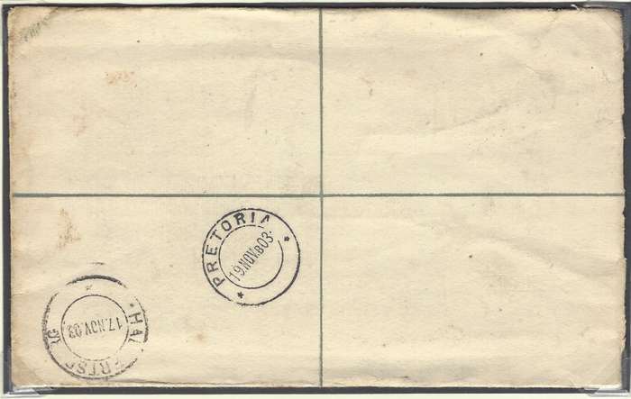 Transvaal Scarce regd. ("RR") KRABBEFONTEIN cds via HAENERTSBURG, PRETORIA to UK.  .