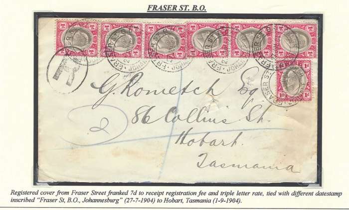 Transvaal: Jhb.sub-offices:  rare ("RRR") FRASER ST. B. O. JOHANNESBURG cds (Putzel type 2)