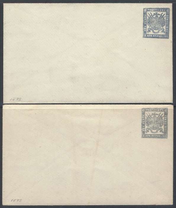 Transvaal (ZAR) 1872 The scarce two different colour Davis Stationery envelopes.