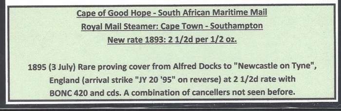 Cape Maritime Mail: 1895 Rare proving cover ALFRED DOCKS & BONC 420. See below.