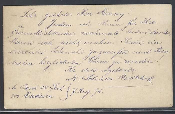 Cape Ocean PO: Rare 1895 "R.M.S. Scot" card with one of EARLIEST cds to Cleve, Germany. See below.