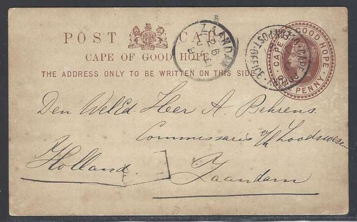Cape Ocean PO: Rare 1897 "R.M.S. Moor" card with one of EARLIEST cds to Zandam, Holland. See below.