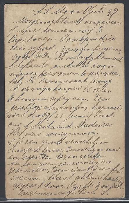 Cape Ocean PO: Rare 1897 "R.M.S. Moor" card with one of EARLIEST cds to Zandam, Holland. See below.