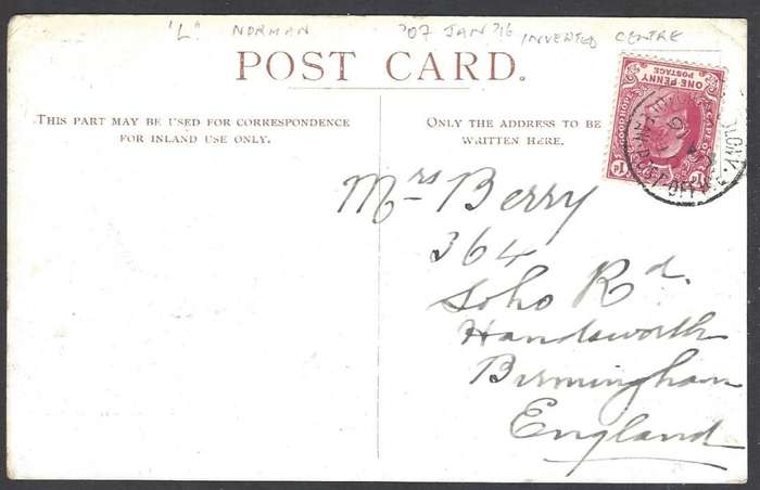 Cape Ocean PO: 1907 "RMS Norman" card with INVERTED DATE to England. See below.