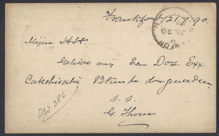 OFS 1890 1d Brief Kaart FRANKFORT to BLOEMFONTEIN.