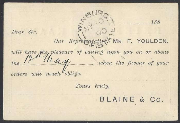 OFS 1890 Scarce 1d Postcard stamp Brief Kaart HOOPSTAD to WINBURG.