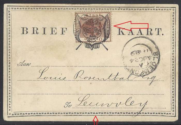 OFS 1889 Rare early 1d stamp Brief Kaart BLOEMFONTEIN  to LEEUVLEY(`EI`).