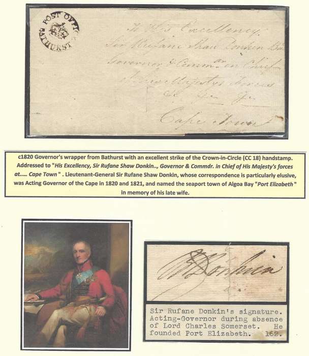 Cape c1820 Rare Governor Donkin cover and signature. See below.