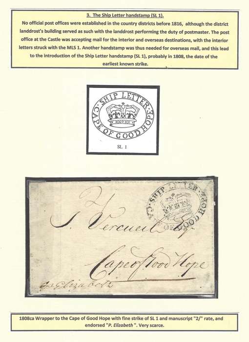 Cape c1808 wrapper with Ship Letter handstamp (SL 1) to Port Elizabeth. See below.