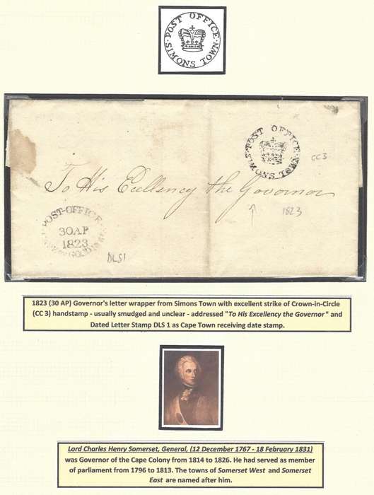 Cape c1823 (30 AP) Governor Lord Charles Henry Somerset wrapper and Simonstown CC 3. See below.