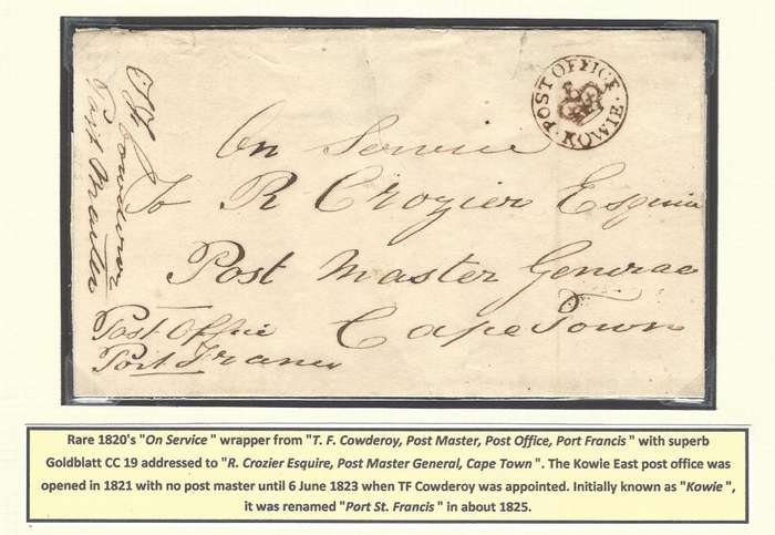 Cape 1820`s wrapper from Kowie (Port Francis) with superb CC 19. See below.