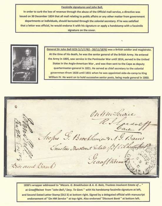 Cape 1820`s General Sir John Bell and his facsimile signature. See below.