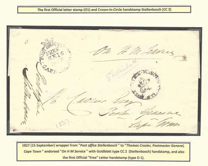 Cape 1827 (SE 15) wrapper from Stellenbosch with CC 2 and O1. See below.