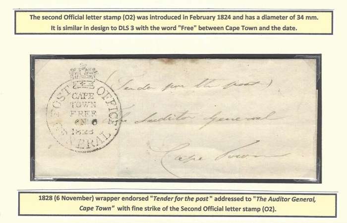 Cape 1828 (6 NOV) `Tender for post` wrapper with Second Official Letter Stamp (O2). See below.