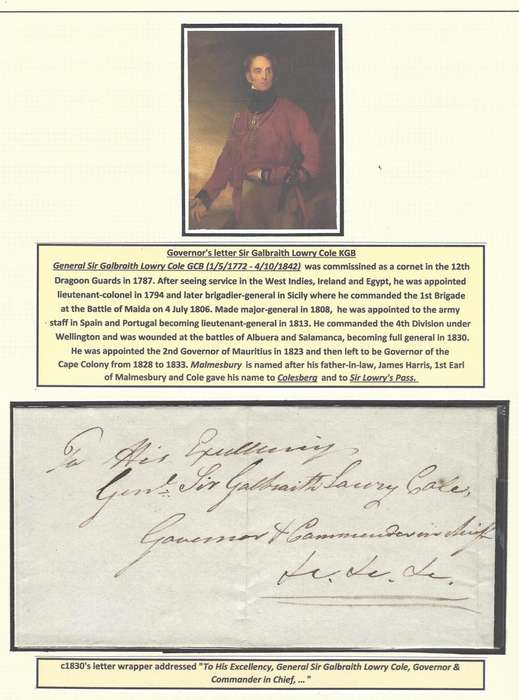 Cape 1830`s Governor Sir Galbraith Lowry Cole wrapper. See below.