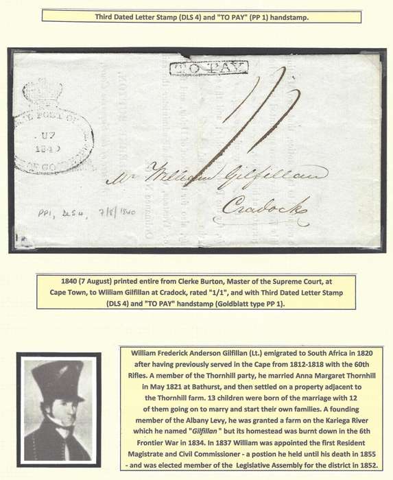 Cape 1840 (7 AU) historic pre-printed entire Cape Town to Cradock with DLS 4 and PP 1 . See below.