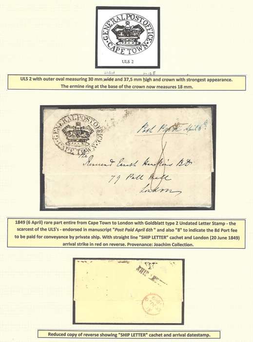 Cape 1849 (6 April) Second type Undated Letter Stamp - the ULS 2. See below.
