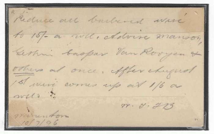 Cape rarity: 1896 only known Proving cover: WARRENTON STATION cds, BONC 796, Vryburg latest cds.