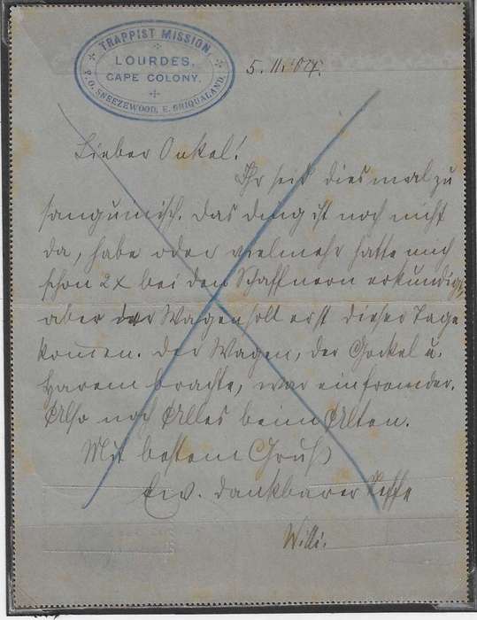 Cape/Griq. East/Natal rarity: 1904 cover Sneezewood/Union Bridge/Umzimkulu/Ixopo/Richmond/Rosebank.