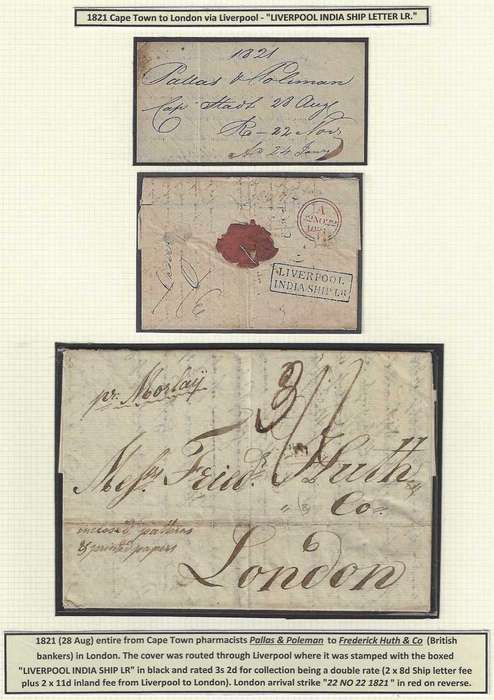 Cape 1821 (28 Aug) scarce Cape Town/Liverpool/London `LIVERPOOL INDIA SHIP` letter. See below.