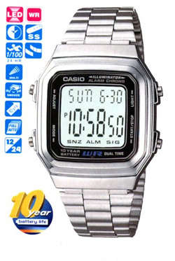 Casio illuminator Digital Alarm Chrono Mens Watch 10 Year battery A179W-1A