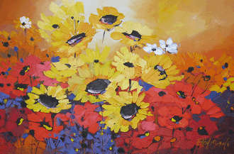 "Sunflower garden" by Elise Wessels with Palette knife (900 x 600)!!