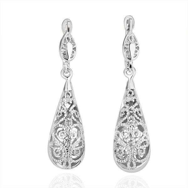 New 18K RGP white gold, fine detail Teardrop Earrings