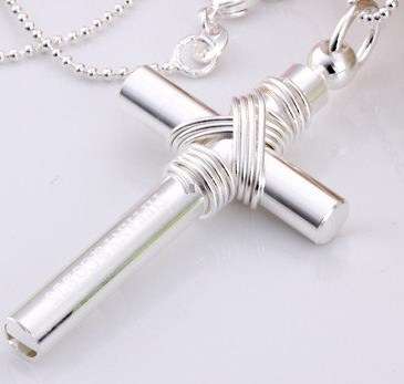New 925 Sterling Silver Stamped Wrapped cross, doubles as a whistle, Comes with FREE chain