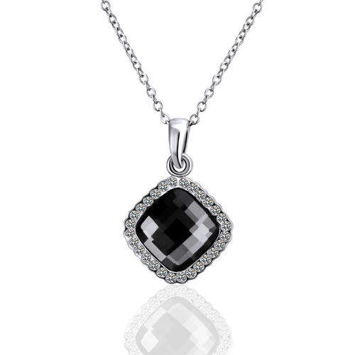 New 18K RGP platinum Black crystal pendent with FREE chain and genuine Austrian crystals