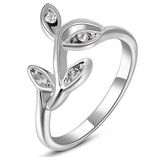 Local Stock, New 18K RGP Ladies leaf design ring with Genuine Austrian Crystals