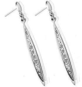 New 18K RGP white gold ladies long dangle earrings with Genuine AAA Austrian crystal detail