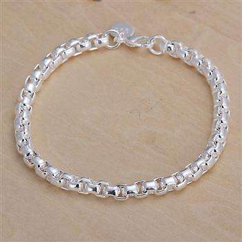 New 925 Sterling silver filled stamped squared design link bracelet
