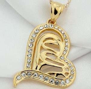 New 18K RGP yellow gold ladies ALLAH pendant in Heart design with Austrian crystals and FREE chain