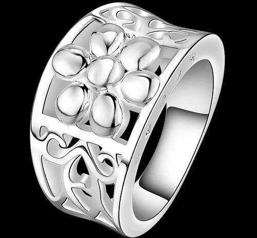 New 925 sterling silver filled stamped chunky flower style ring with filigree detail