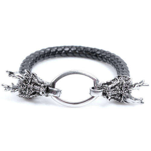 New Men's Leather and Genuine Stainless steel dragon style bracelet with fine detail work