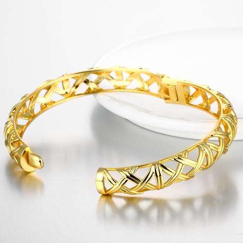 New 18K RGP in yellow gold, Ladies weave design bangle, clip open for easy fit