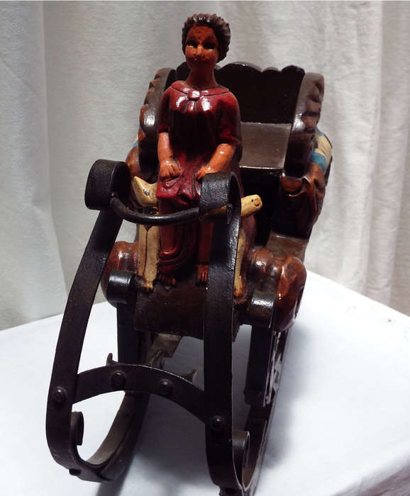 Child's wooden and metal toy doll sledge, Circa 1850-1880 Ref. W-20