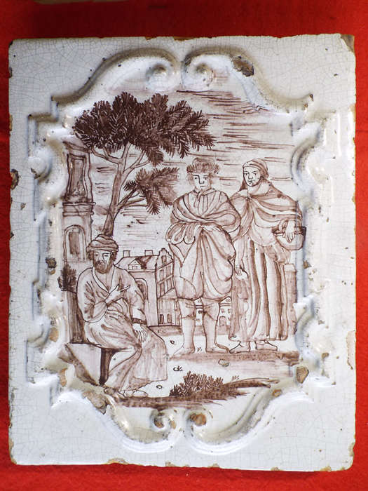 A very rare German (?) Kachelofen ceramic stove tile. Circa 1700 1750. Ref. CL-17