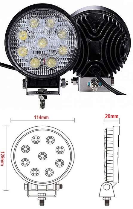 27W LED Auto Work Round Light Bar Spot Light Optical Lens  9~32V DC. Collections are allowed.